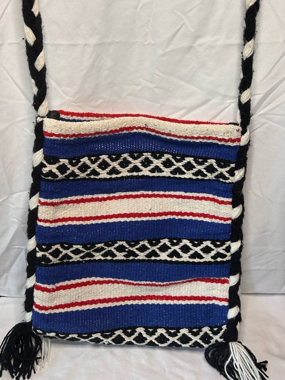 Handwoven Blue, Black & White Crossbody Bag